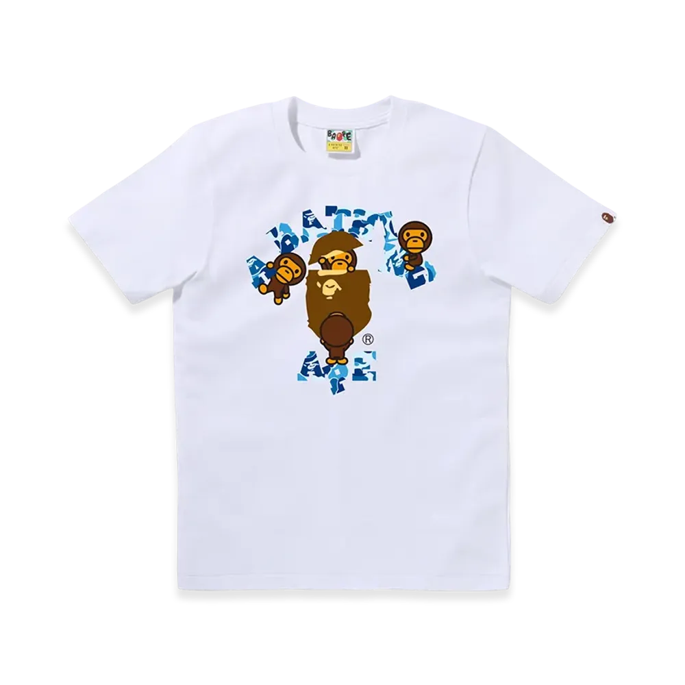 A BATHING APE Ladies Abc Camo College Milo Tee "White/Blue"