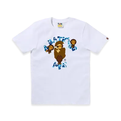 A BATHING APE Ladies Abc Camo College Milo Tee "White/Blue"