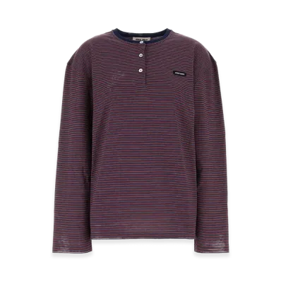 MIU MIU Women's Embroidered Cotton Oversize T-Shirt "Stripped"