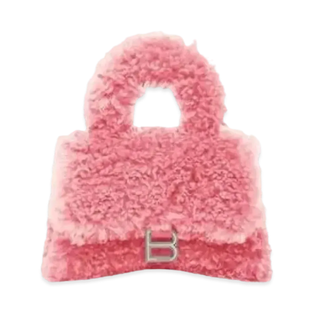 BALENCIAGA Furry Hourglass Mini Handbag With Chain "Pink"