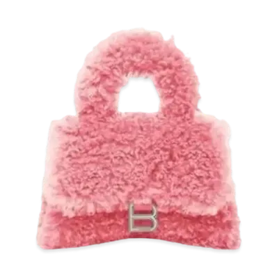BALENCIAGA Furry Hourglass Mini Handbag With Chain "Pink"