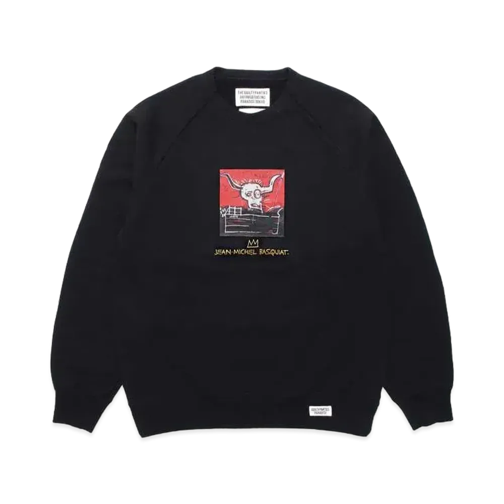 WACKO MARIA JEAN-MICHEL BASQUIAT / Washed Heavy Weight Crew Neck Sweat Shirt "Black"