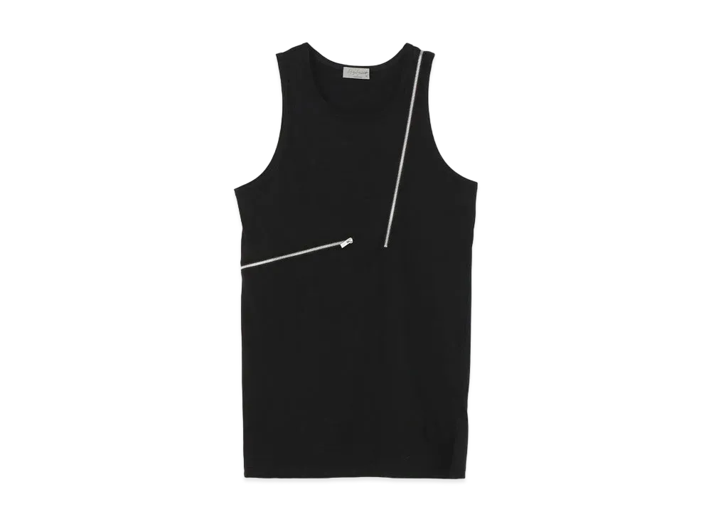 Yohji Yamamoto Pour Homme 30/-CORMA PLAIN STITCH ZIP FASTENER TANK TOP "Black"