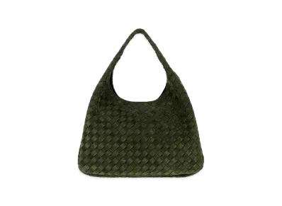 Bottega Veneta Women's Suede Large Campana Shoulder Bag "Dark Green"