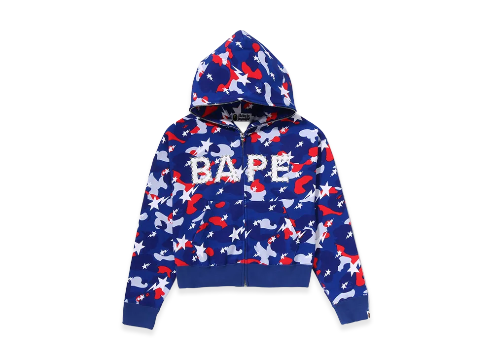 A BATHING APE Women's Sta Strike Camo Logo Cropped Full Zip Hoodie "Blue"