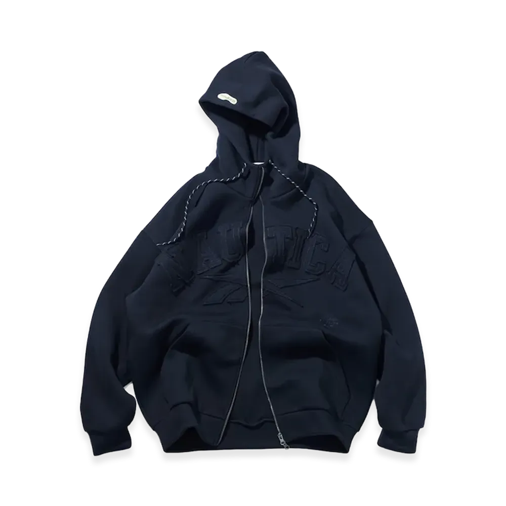 Reebok x NAUTICA Arch Logo Cardboard Knit Zip-Up Sweatshirt Hoodie "Navy"