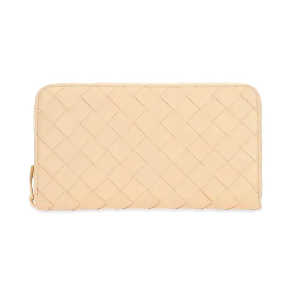 Bottega Veneta Intrecciato Lambskin Calfskin Zip Around Wallet "Nude"