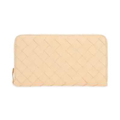 Bottega Veneta Intrecciato Lambskin Calfskin Zip Around Wallet "Nude"
