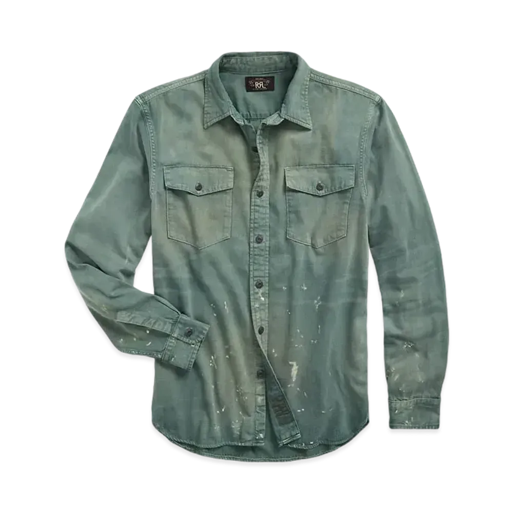 RRL Ralph Lauren Distressed Twill Work Shirt "Green"