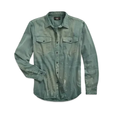 RRL Ralph Lauren Distressed Twill Work Shirt "Green"