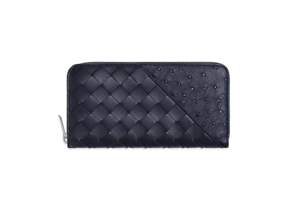Bottega Veneta Intrecciato Diagonal Zip Around Wallet "Nocturnal"