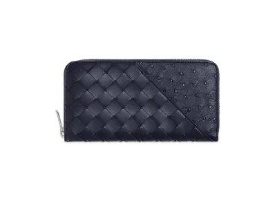 Bottega Veneta Intrecciato Diagonal Zip Around Wallet "Nocturnal"