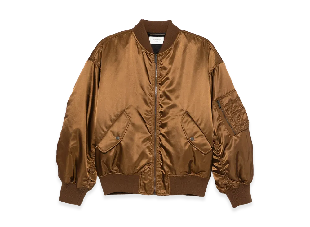 Saint Laurent Women's Satin Bomber Jacket "Brown"