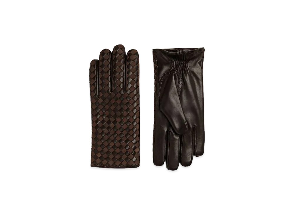 Bottega Veneta Intrecciato Leather & Suede Gloves "Fondente/Tobacco"