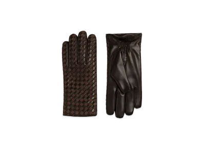 Bottega Veneta Intrecciato Leather & Suede Gloves "Fondente/Tobacco"
