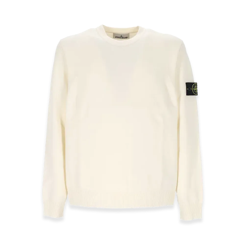 Stone Island Stretch Wool Crewneck Sweater With Reverse Stitch Details "White"
