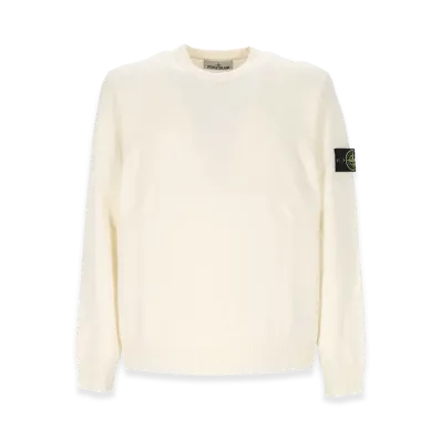Stone Island Stretch Wool Crewneck Sweater With Reverse Stitch Details "White"