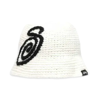Stussy Bucket Hat Swirly S Knit "Bone"
