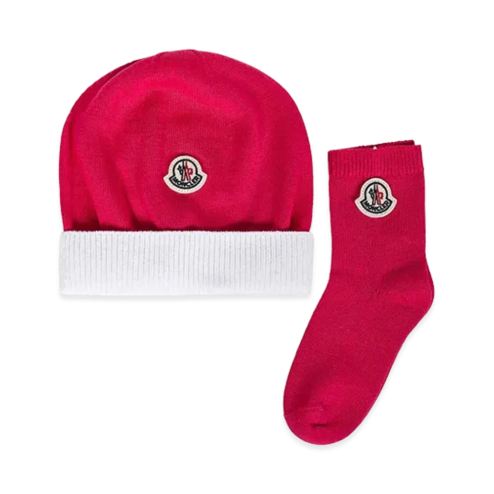 MONCLER Kids Beanie And Socks "Pink"