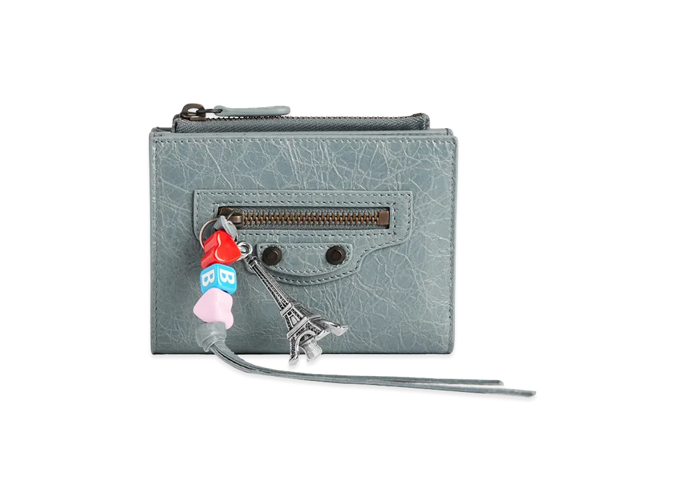 BALENCIAGA Women's Le City Bifold Wallet In Arena Lambskin With Charms "Blue"