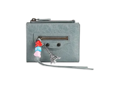BALENCIAGA Women's Le City Bifold Wallet In Arena Lambskin With Charms "Blue"
