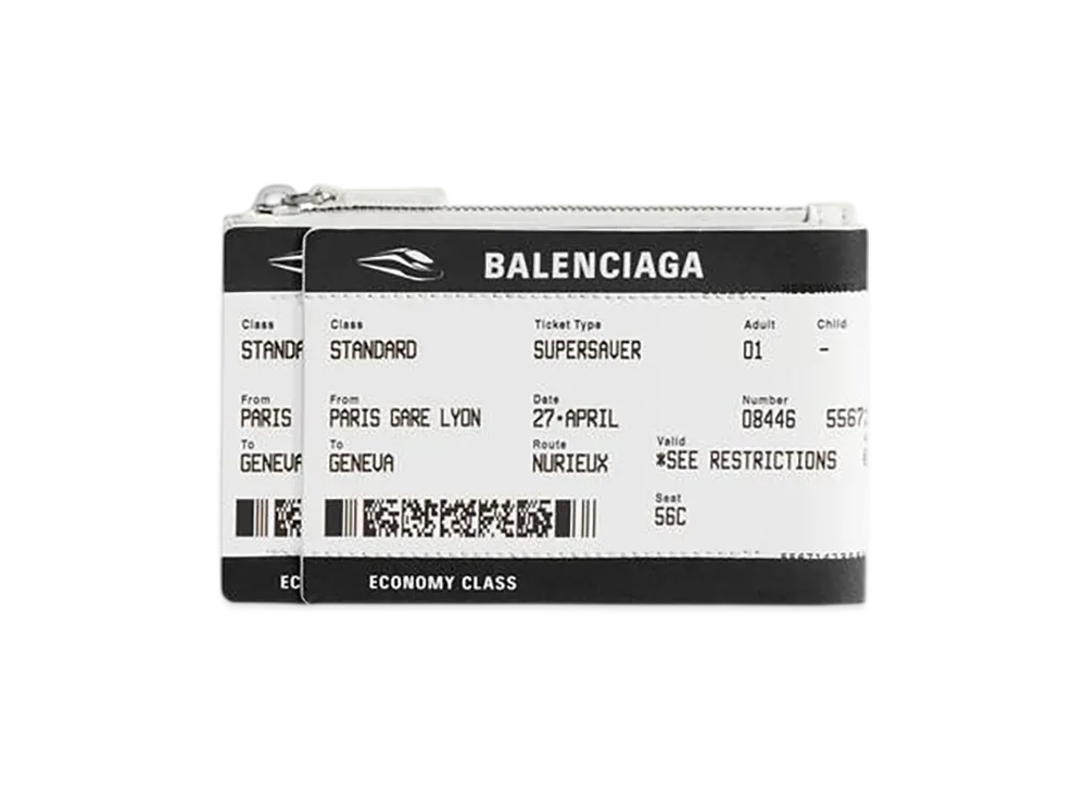 BALENCIAGA Passport Boarding Pass Long Coin & Card Holder "Black/White"