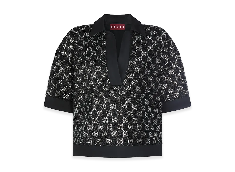 GUCCI Women's Boucle Polo Shirt "Black"