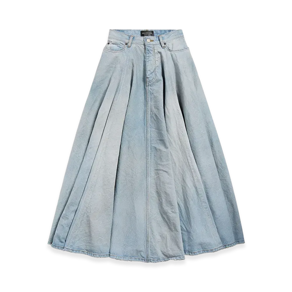 BALENCIAGA Godet Maxi Skirt "Dirty Effect Light Blue"