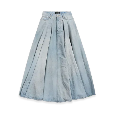 BALENCIAGA Godet Maxi Skirt "Dirty Effect Light Blue"