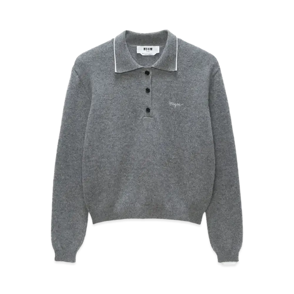 MSGM Melange Blended Cashmere Polo Shirt "Gray"