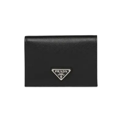 PRADA Saffiano Leather Triangle Logo Wallet "Black"