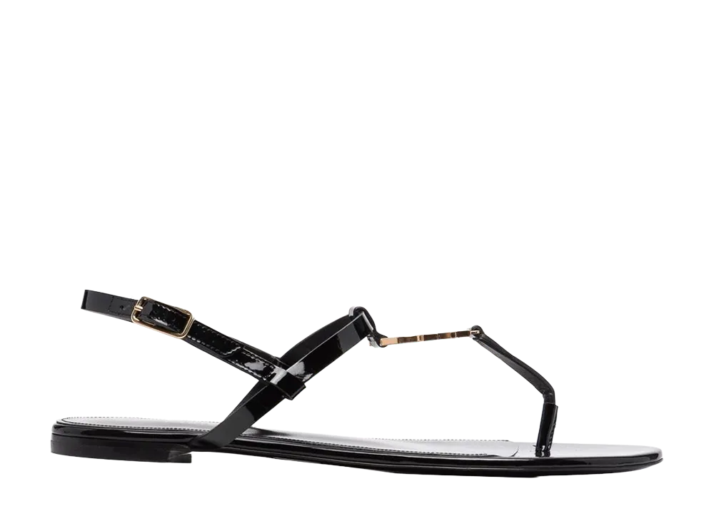 Saint Laurent Women's Black Leather Cassandra Sandals "Black"