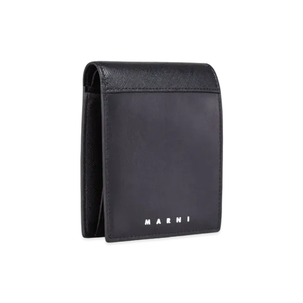 Marni Black Green Blue Saffiano Calf Bi-Fold Wallet "Black"