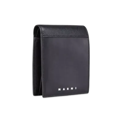 Marni Black Green Blue Saffiano Calf Bi-Fold Wallet "Black"