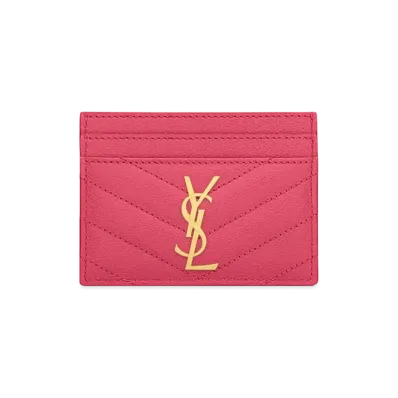 SAINT LAURENT Monogram Card Case In Grain De Poudre Embossed Leather "Fuchsia"