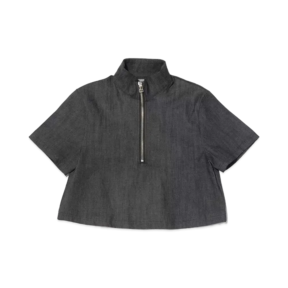 atmos pink High Neck Logo Short Sleeve Denim Top "Black"