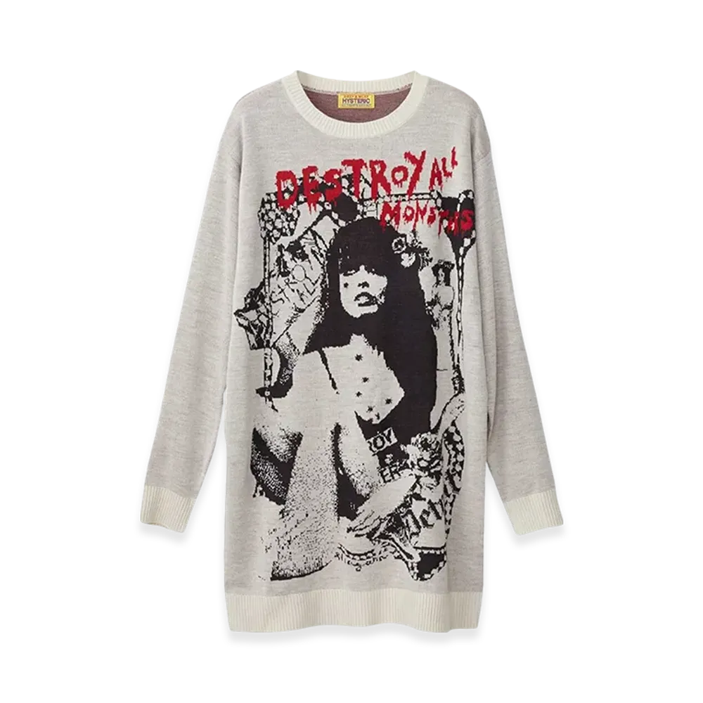 HYSTERIC GLAMOUR Destroy All Monsters Niagara Collage Jacquard Dress "White"