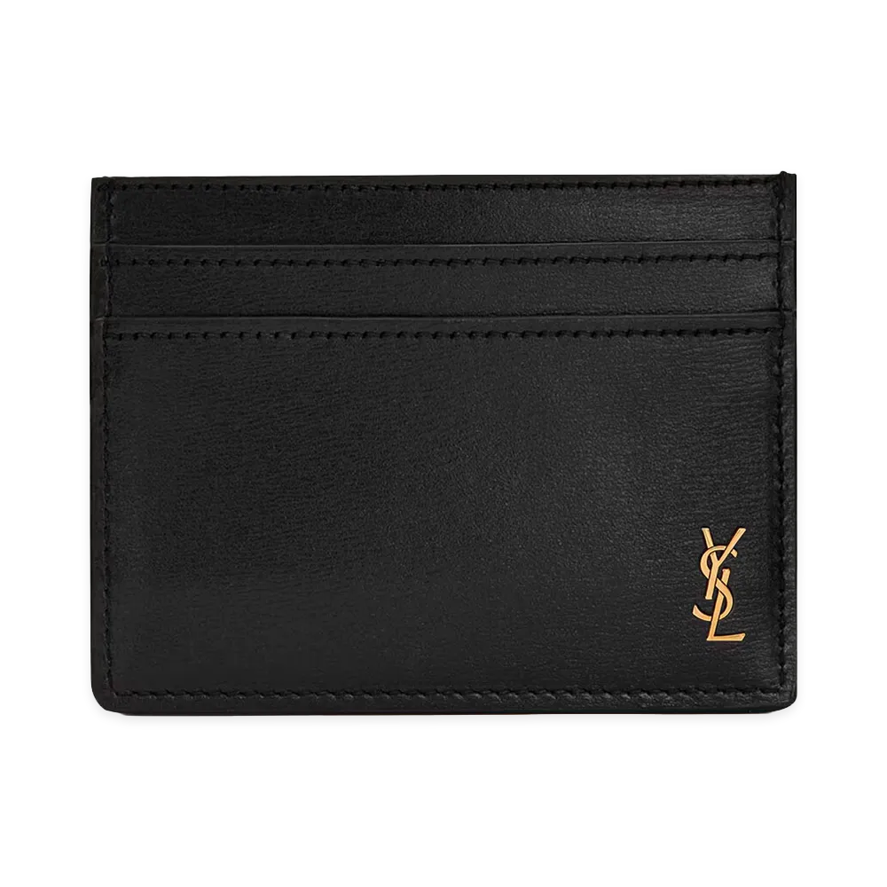 Saint Laurent Tiny Cassandre Credit Card Case in Shiny Leather "Black"