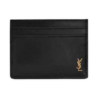 Saint Laurent Tiny Cassandre Credit Card Case in Shiny Leather "Black"