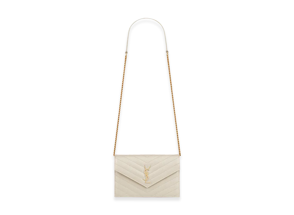 Saint Laurent Women's Chalk Leather Envelope Clutch "White"