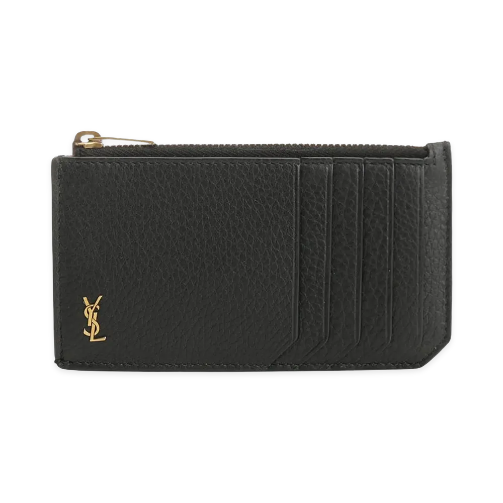 Saint Laurent Portacarte Fragments Tiny Cassandre Con Zip in Pelle Lucida "Black"