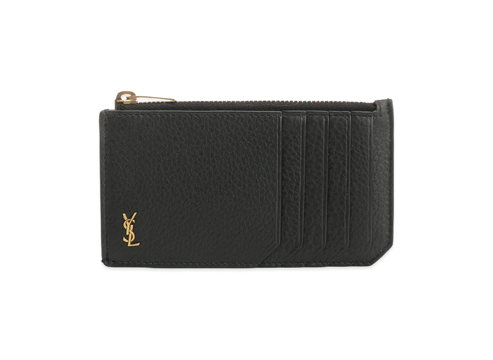Saint Laurent Tiny Cassandre Fragments Zip-Around Card Holder "Black"