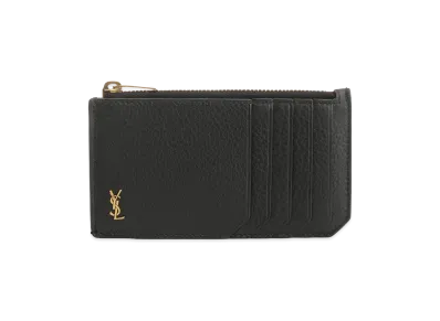 Saint Laurent Tiny Cassandre Fragments Zip-Around Card Holder "Black"