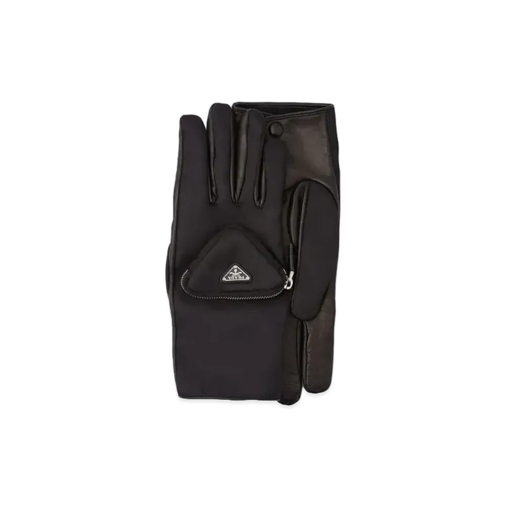 PRADA Re-Nylon and Napa Leather Gloves "Black"