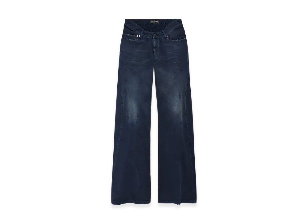 BALENCIAGA Curved Waist Pants "Navy/Dirty Effect Dark Blue"