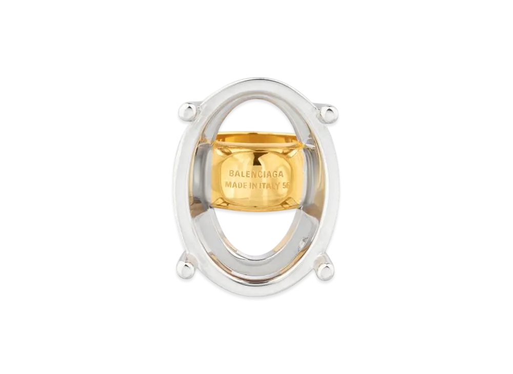 BALENCIAGA Frame Oval Ring "Shiny Silver/Shiny Gold"