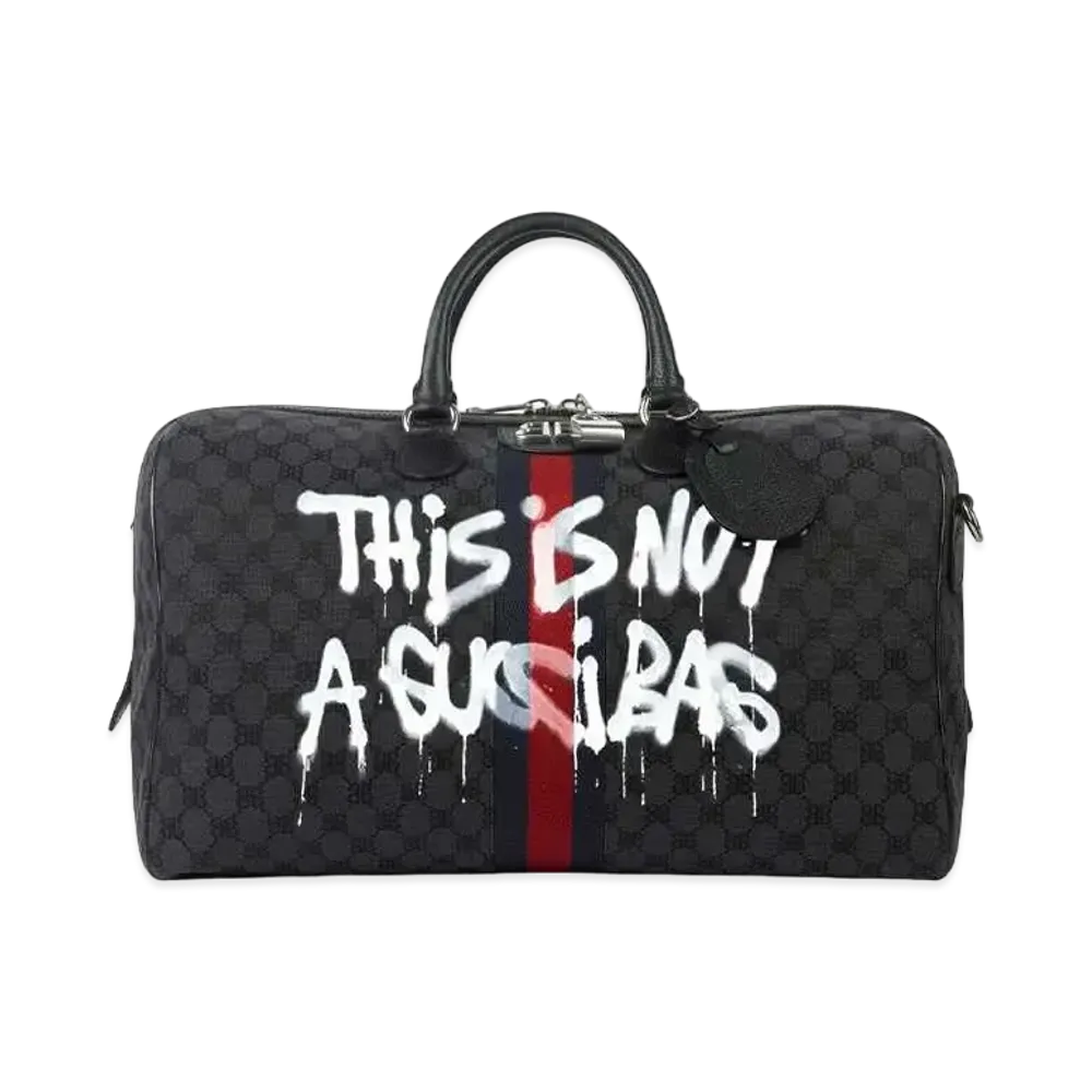 GUCCI x BALENCIAGA The Hacker Graffiti Medium Duffel Bag Canvas Jacquard "Black"