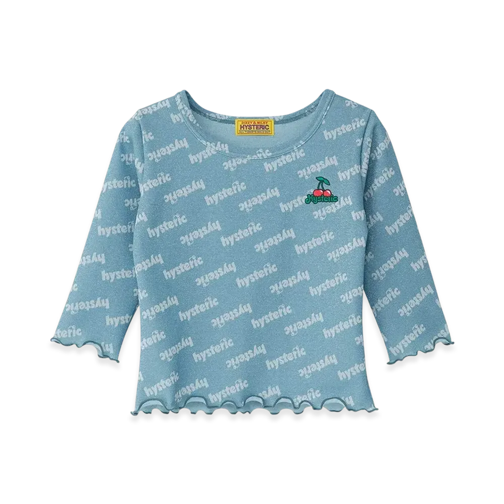 HYSTERIC GLAMOUR Cheery Embroidery 3/4 Sleeve Tee "Blue"