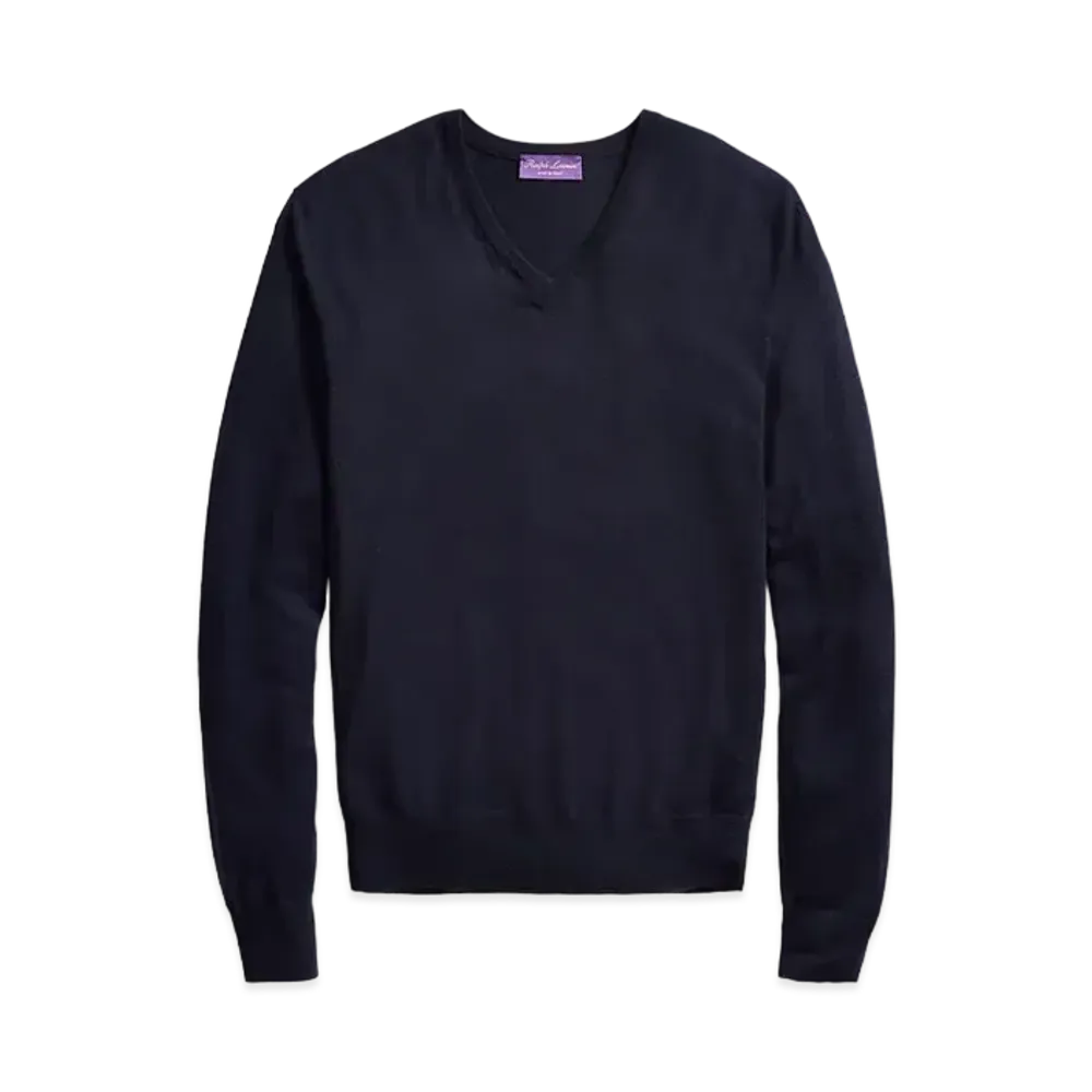 Ralph Lauren Purple Label Cashmere V-Neck Sweater "Navy"