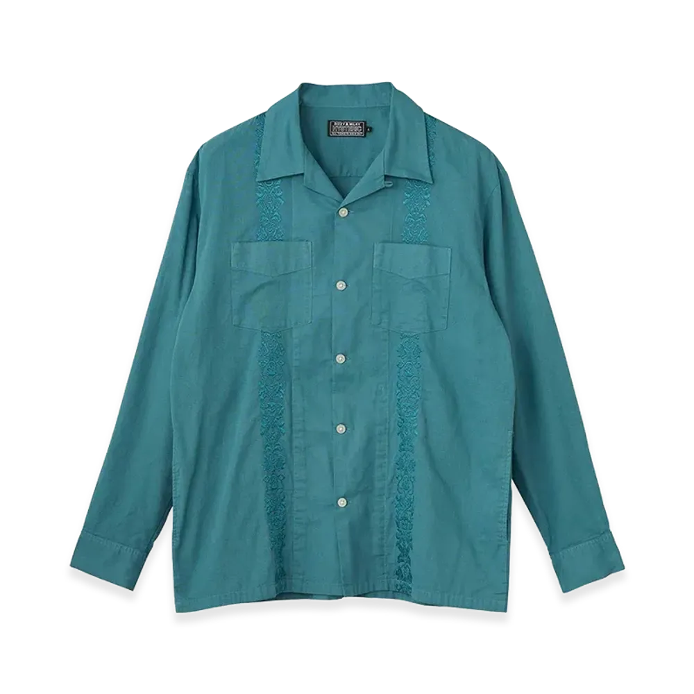 HYSTERIC GLAMOUR Skull Strap Embroidered Cuba Shirt "Blue"